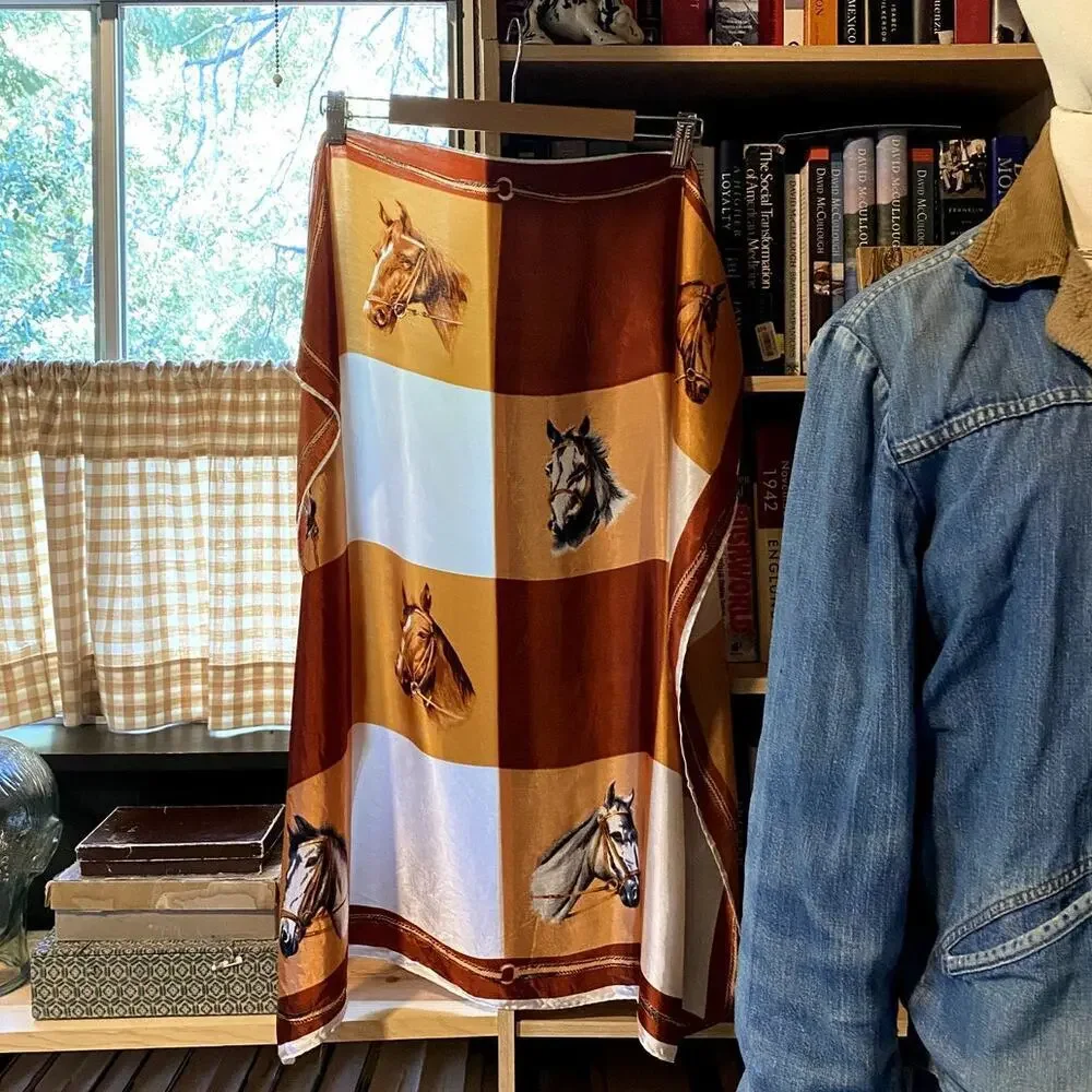 Horse Scarf Orange Rust White Square Large